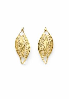 Vintage Trifari Gold Tone Leaf Filigree Earrings Openwork Lace Pierced Earrings